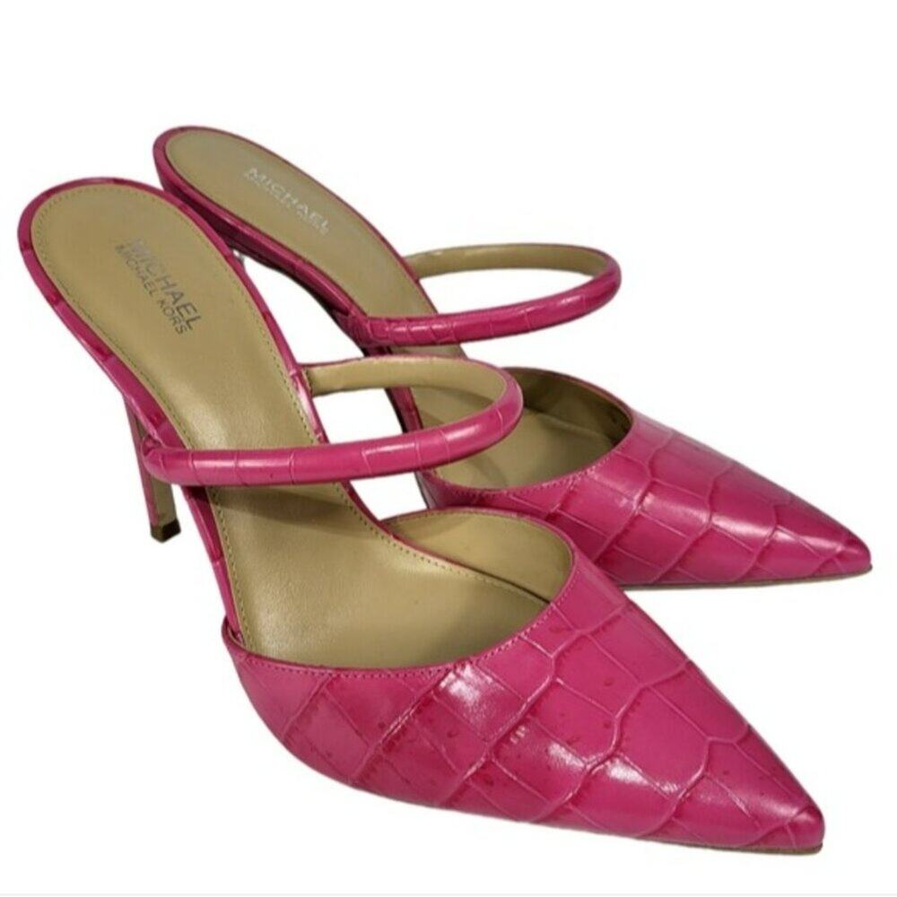 Michael Kors Jessa Crocodile Embossed Leather Mule Pink 10 - Picture 4 of 6